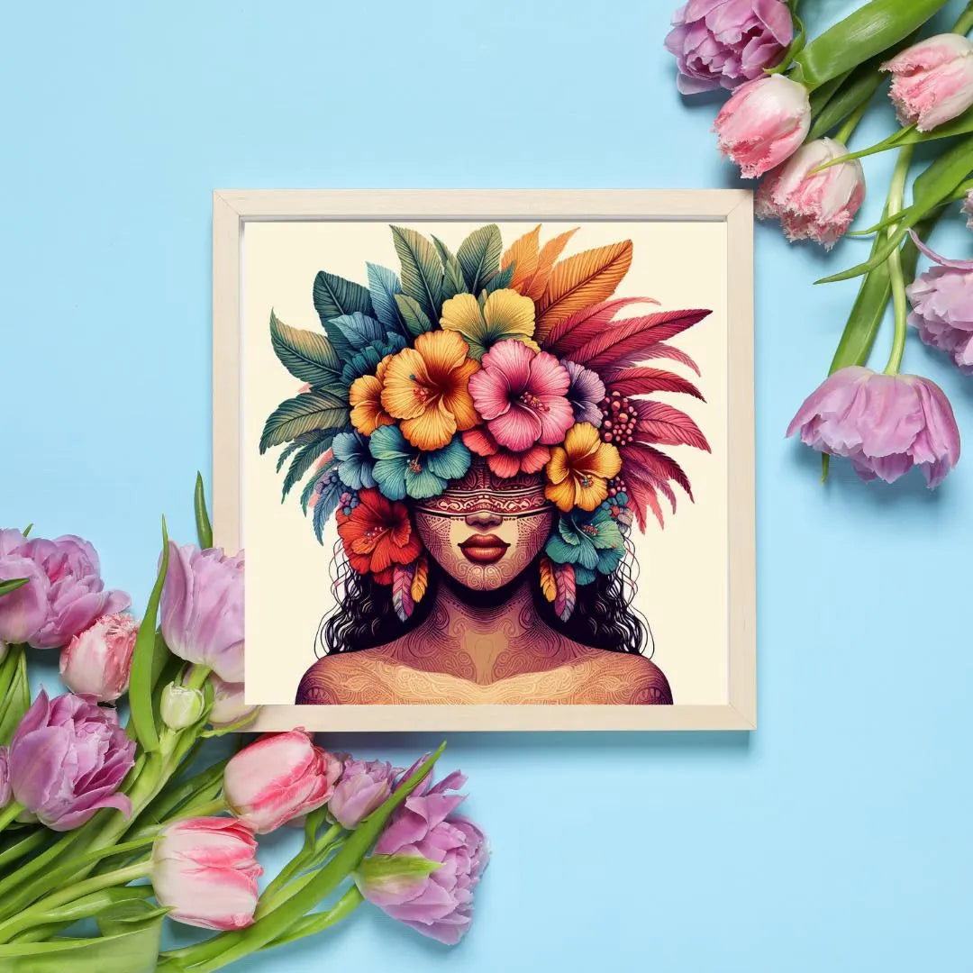 Pacifique : Femme Polynésienne aux Cheveux Fleuri, Vibrant Pacific Artwork, Printable Digital Download, Traditional Polynesian Design