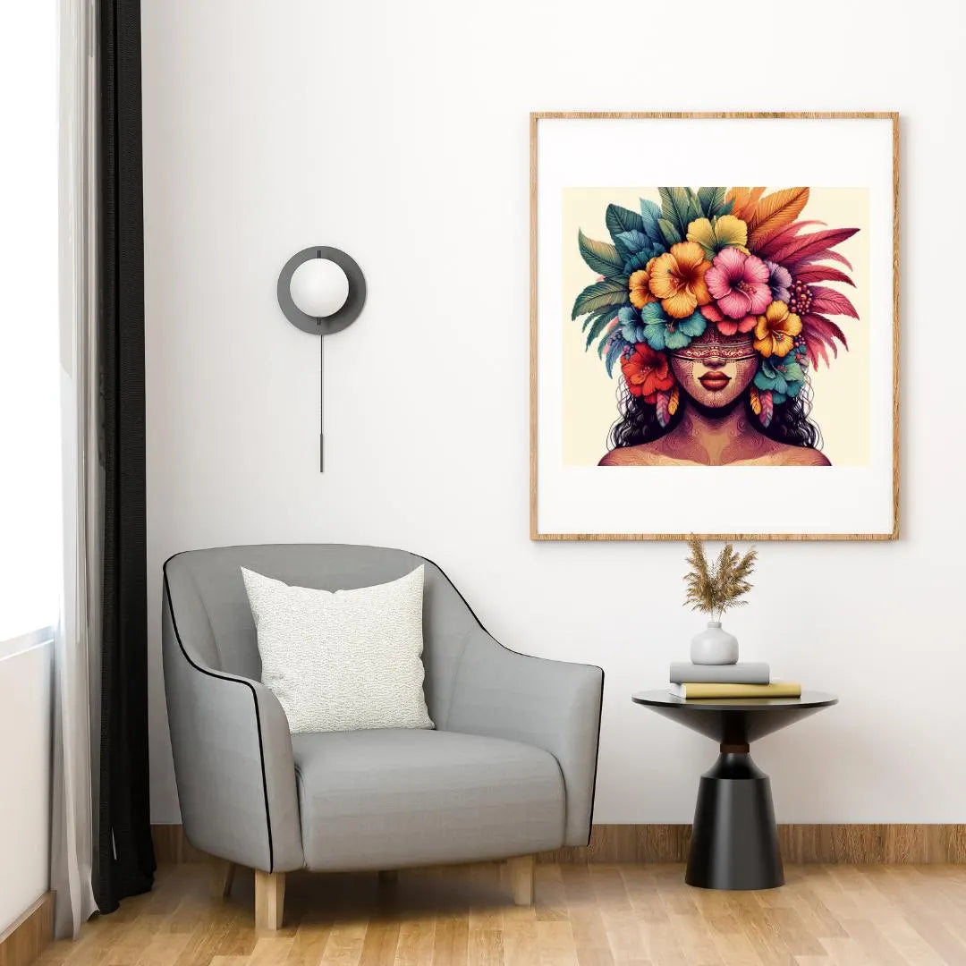Pacifique : Femme Polynésienne aux Cheveux Fleuri, Vibrant Pacific Artwork, Printable Digital Download, Traditional Polynesian Design