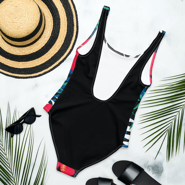 Maillot de Bain Une Pièce Femme – Fleur d’Hibiscus – Dos Nu et Coupe Brésilienne – Inspiré des Îles Polynésiennes