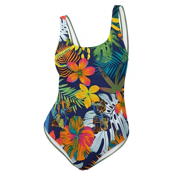 Maillot de Bain Une Pièce Femme – Fleurs Tropicales – Dos Nu et Coupe Brésilienne – Inspiré des Îles Polynésiennes