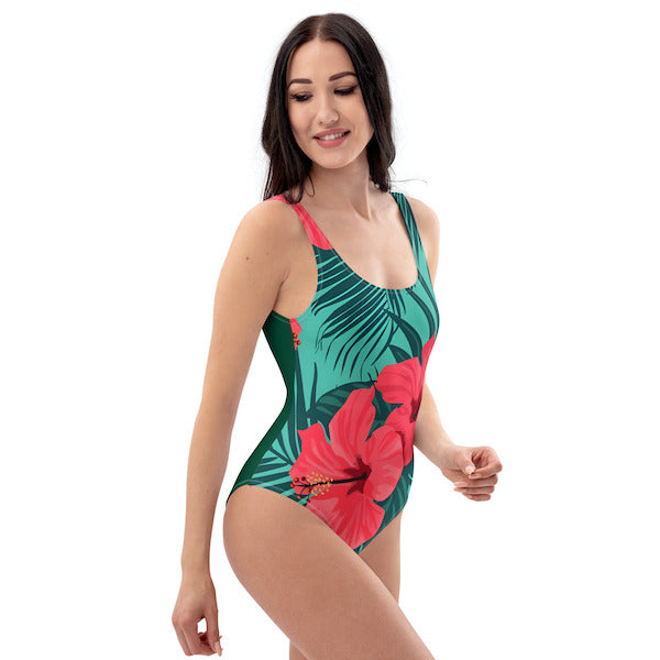 Maillot de bain une pièce femme – fleur d’hibiscus – dos nu et coupe brésilienne – inspiré des îles polynésiennes