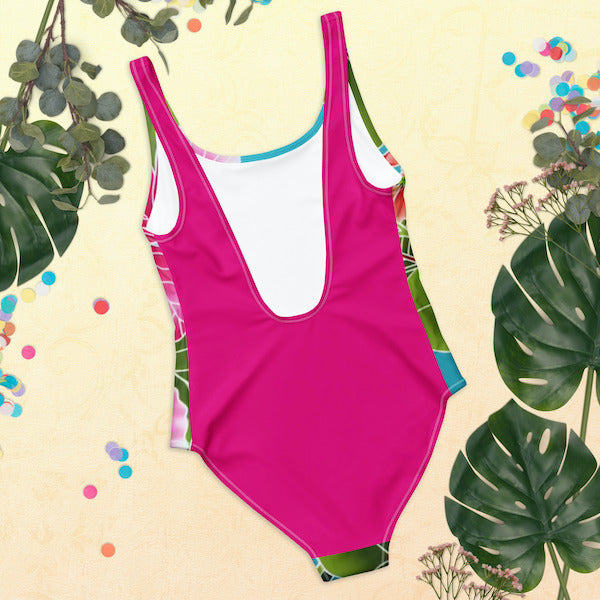 Maillot 1 pièce Femme – Fleurs Polynésiennes – Style Brésilien & Dos Nu