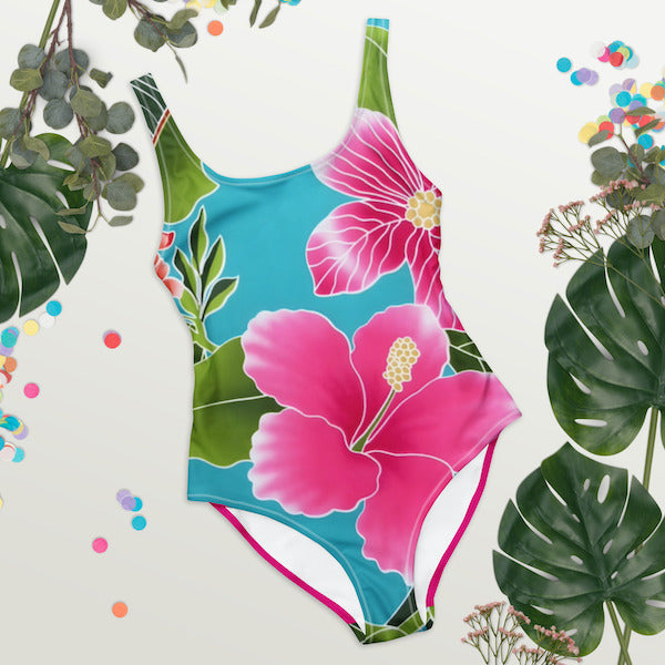 Maillot 1 pièce Femme – Fleurs Polynésiennes – Style Brésilien & Dos Nu