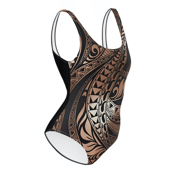 Maillot de Bain 1 Pièce – Inspiration Polynésienne – Coupe Brésilienne Féminine - Impression Motifs Tribaux