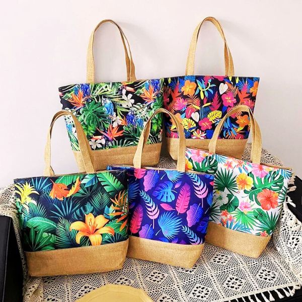 Sac à main fourre tout femme motif tropical Polynésien impression florale