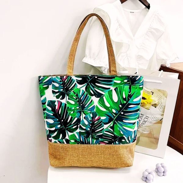 Sac à main fourre tout femme motif tropical Polynésien impression florale