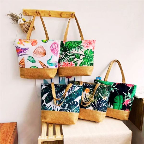 Sac à main fourre tout femme motif tropical Polynésien - impression florale