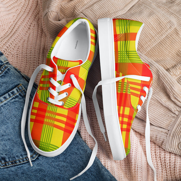 Sneakers en Madras avec lacets – Homme