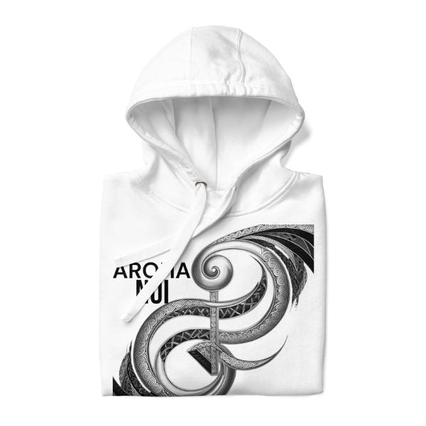 Sweat Shirt à capuche Blanc unisexe - Symbole Maori - Aroha Nui