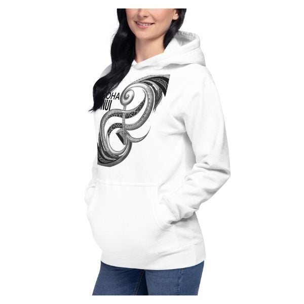 Sweat Shirt à capuche Blanc unisexe - Symbole Maori - Aroha Nui