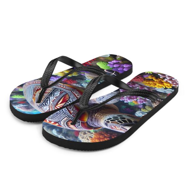 Tongs unisexes homme femme design tortue marine motifs tribaux îles