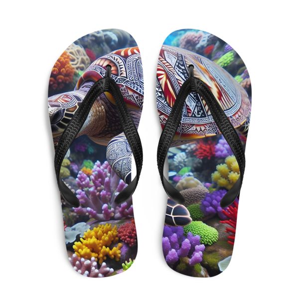 Tongs unisexes homme femme design tortue marine motifs tribaux îles