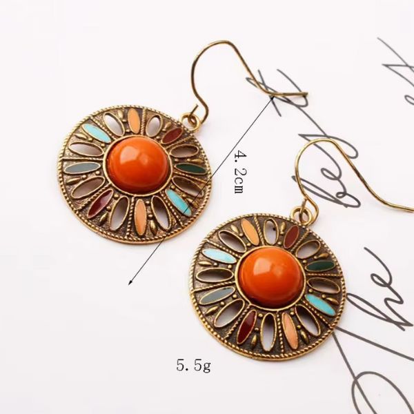 Boucles d'Oreilles en Spirale en Bronze avec Dôme Orange - Martinique