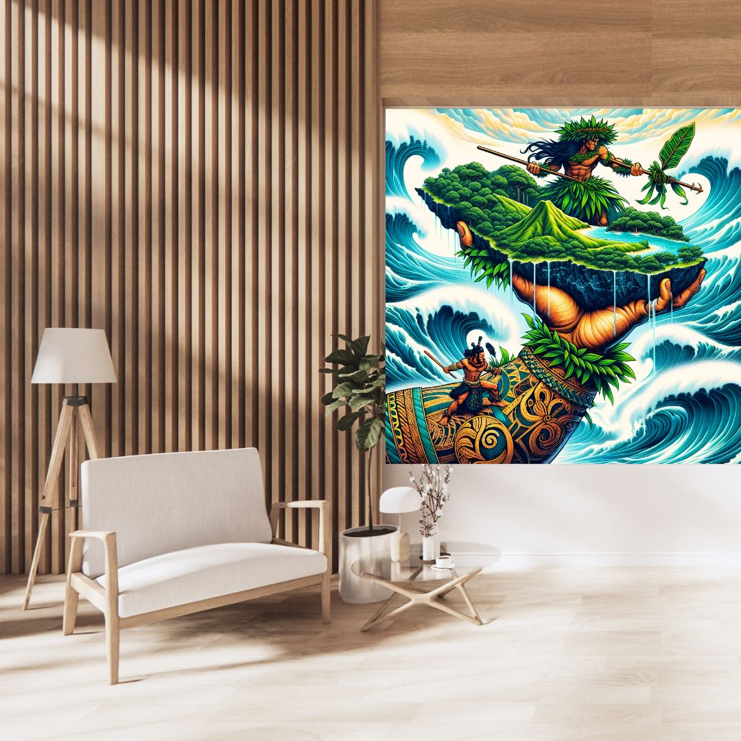 Légendes de l’Océan : Māui le Demi-Dieu | Illustration Tribale & Mythique - Art mural - Téléchargement Instantané