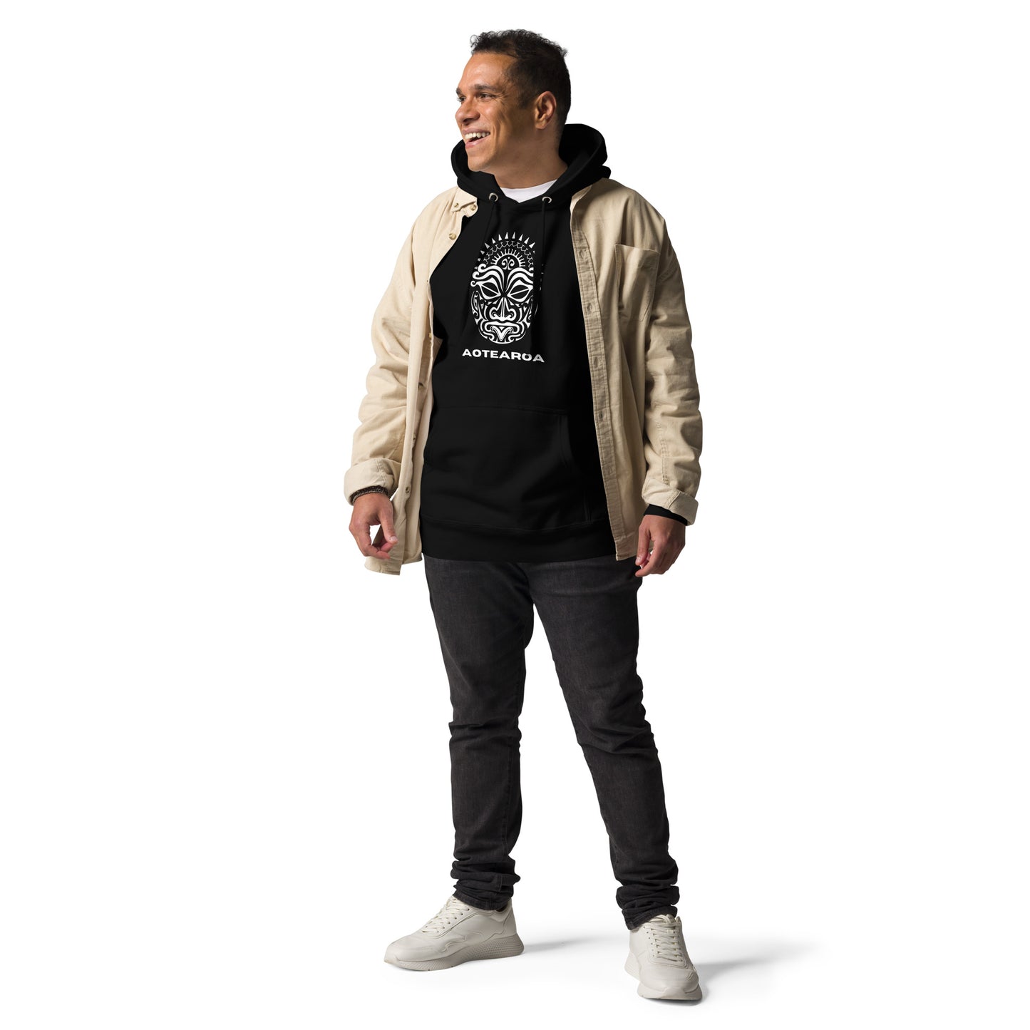 Sweat Shirt à capuche Blanc Unisexe - Homme ou Femme - Visage Maori - AOTEAORA