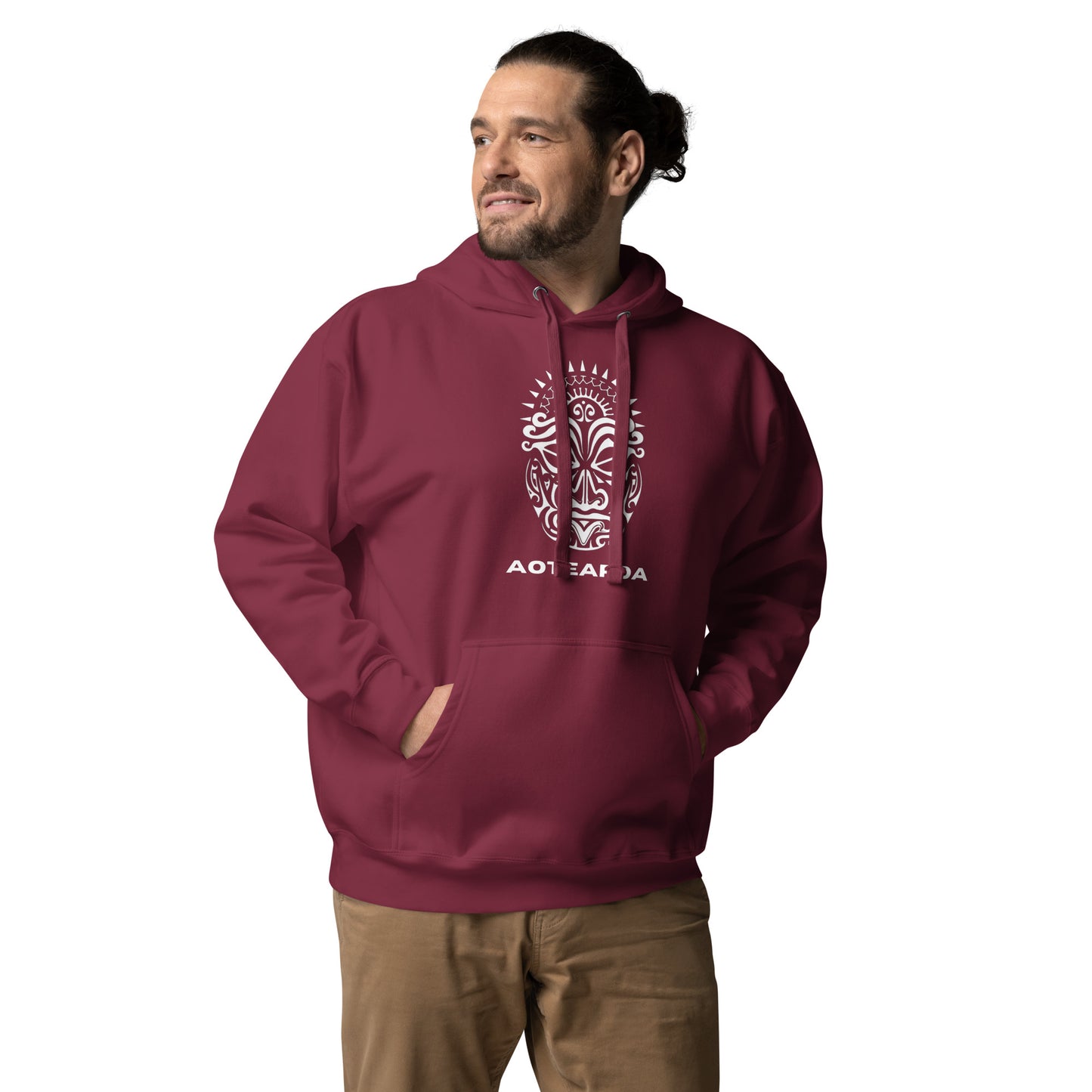 Sweat Shirt à capuche Blanc Unisexe - Homme ou Femme - Visage Maori - AOTEAORA