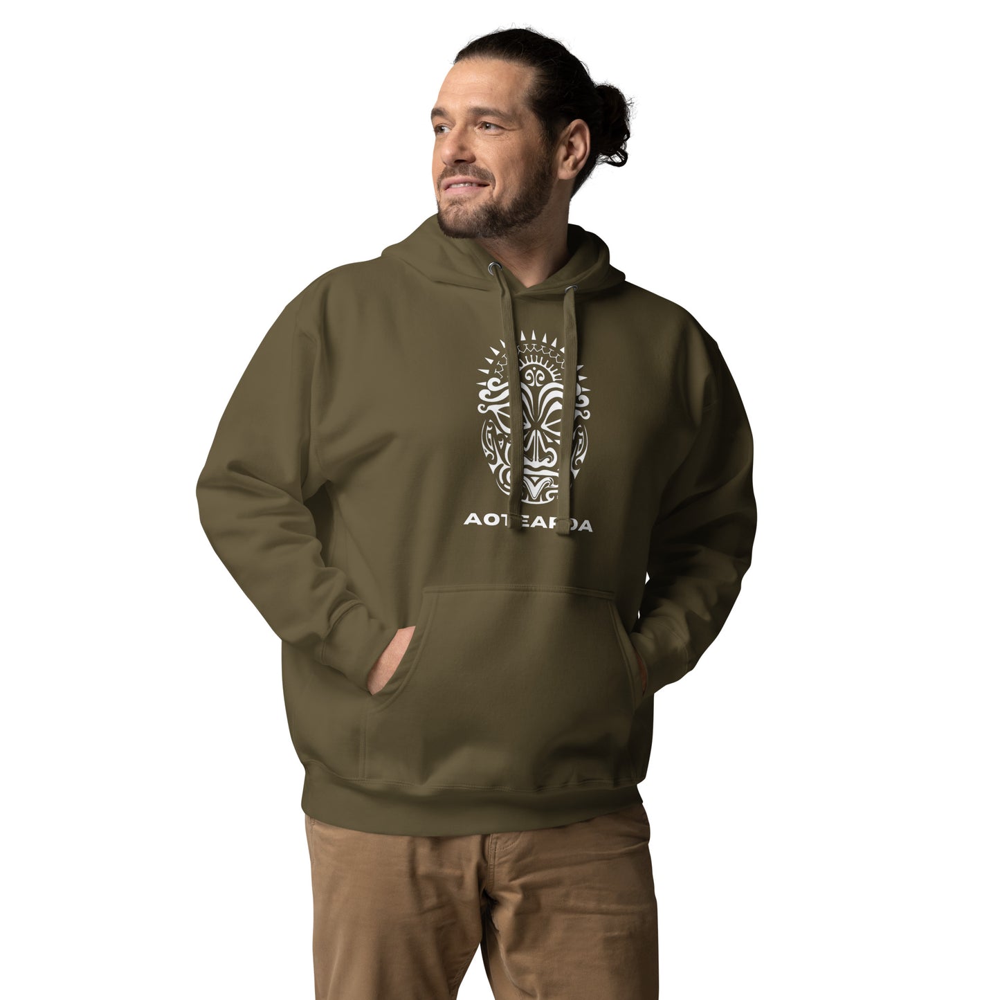 Sweat Shirt à capuche Blanc Unisexe - Homme ou Femme - Visage Maori - AOTEAORA
