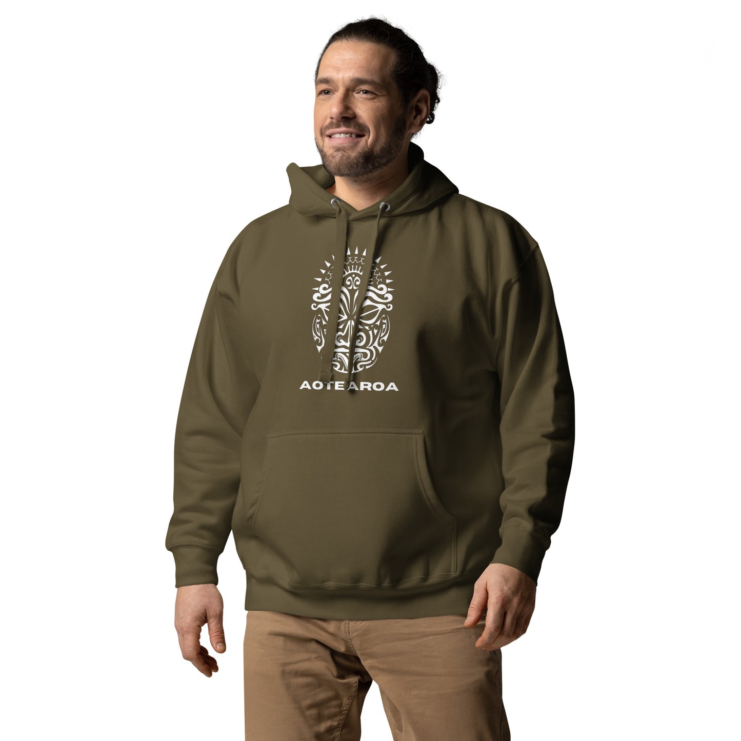 Sweat Shirt à capuche Blanc Unisexe - Homme ou Femme - Visage Maori - AOTEAORA