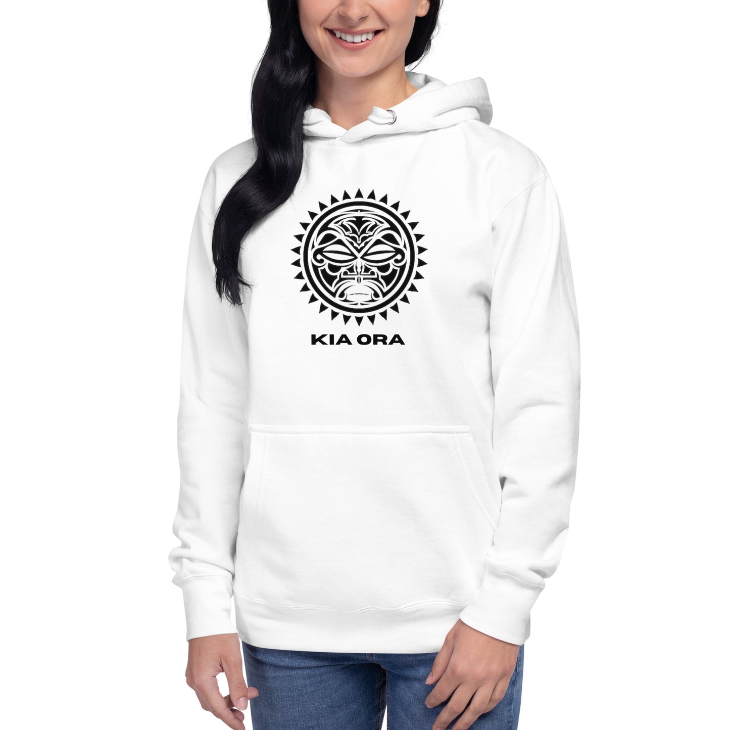 Sweat Shirt à Capuche Blanc pour Femme - Visage Maori - KIA ORA