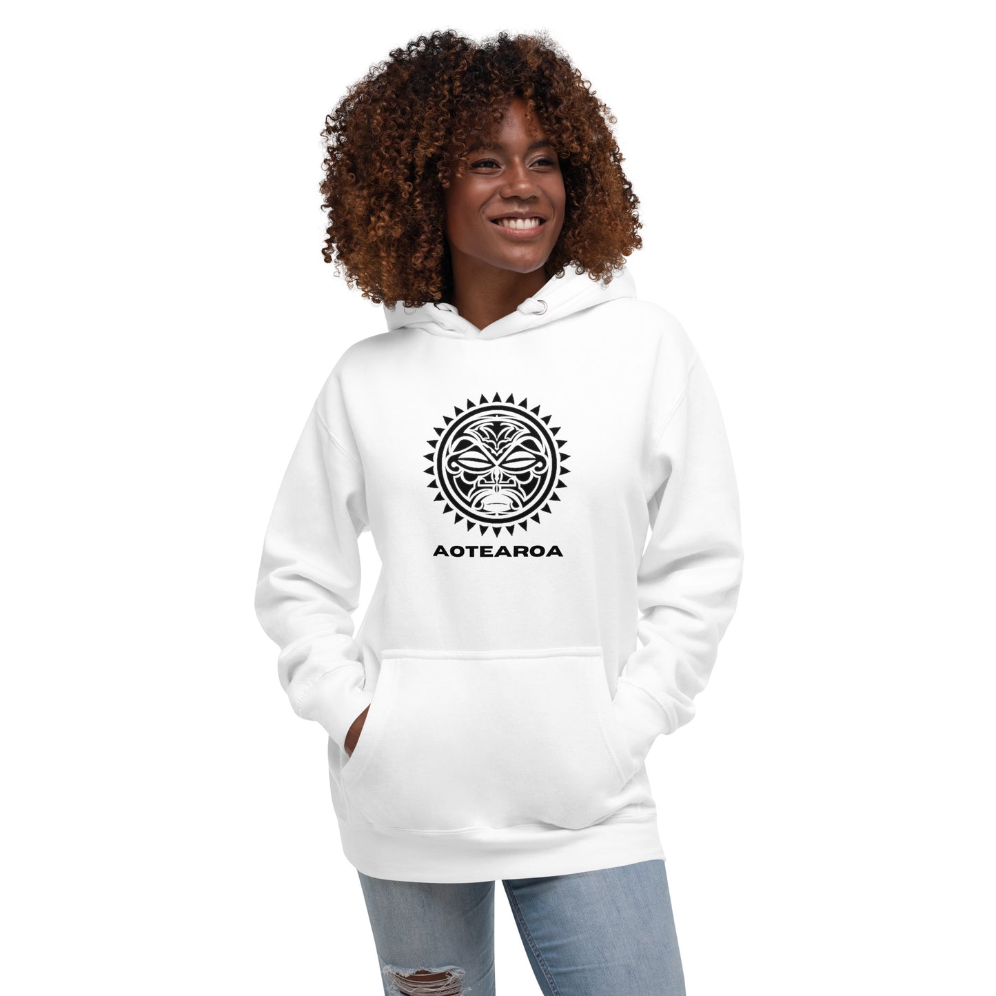 Sweat Shirt à capuche Blanc pour Femme - Visage Maori - AOTEAROA