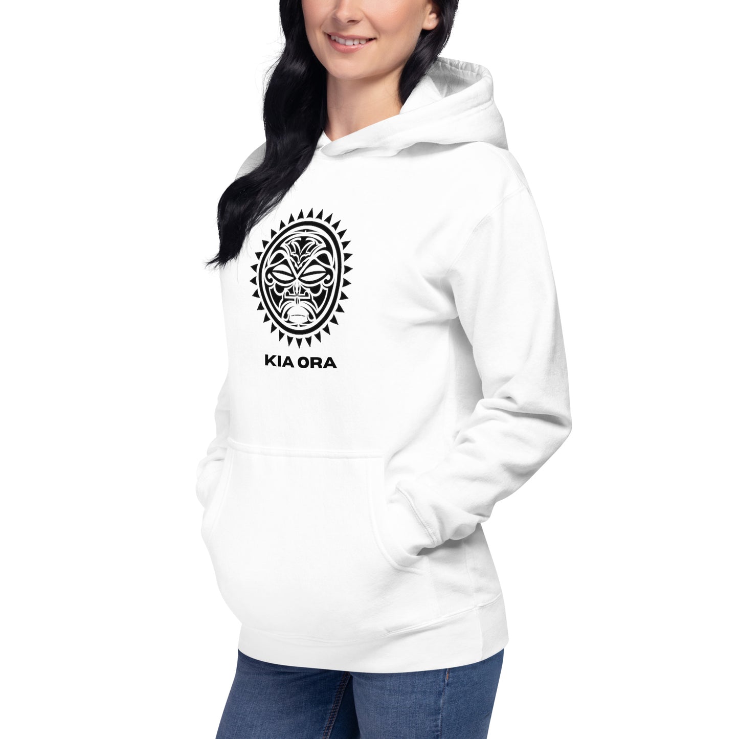 Sweat Shirt à Capuche Blanc pour Femme - Visage Maori - KIA ORA