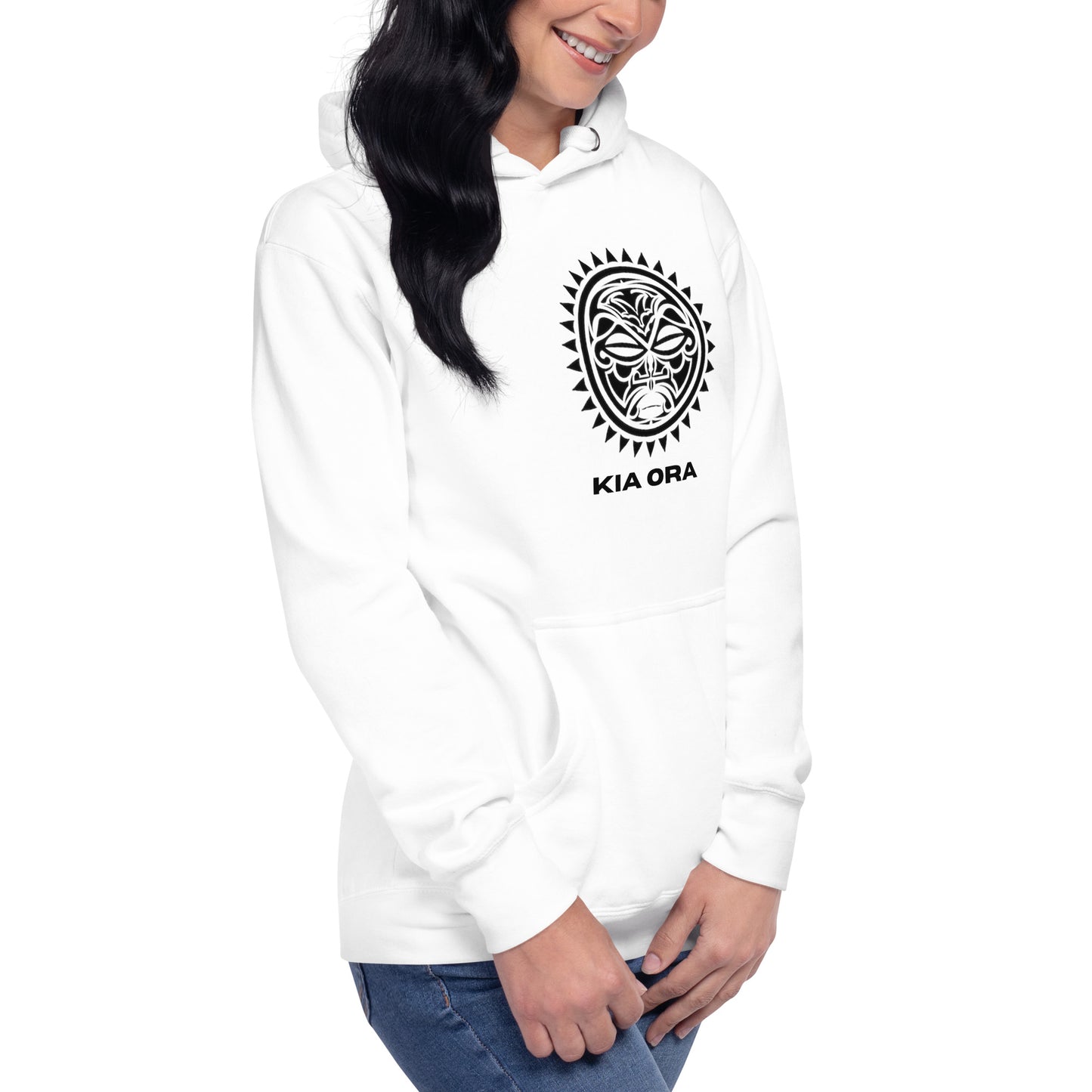Sweat Shirt à Capuche Blanc pour Femme - Visage Maori - KIA ORA
