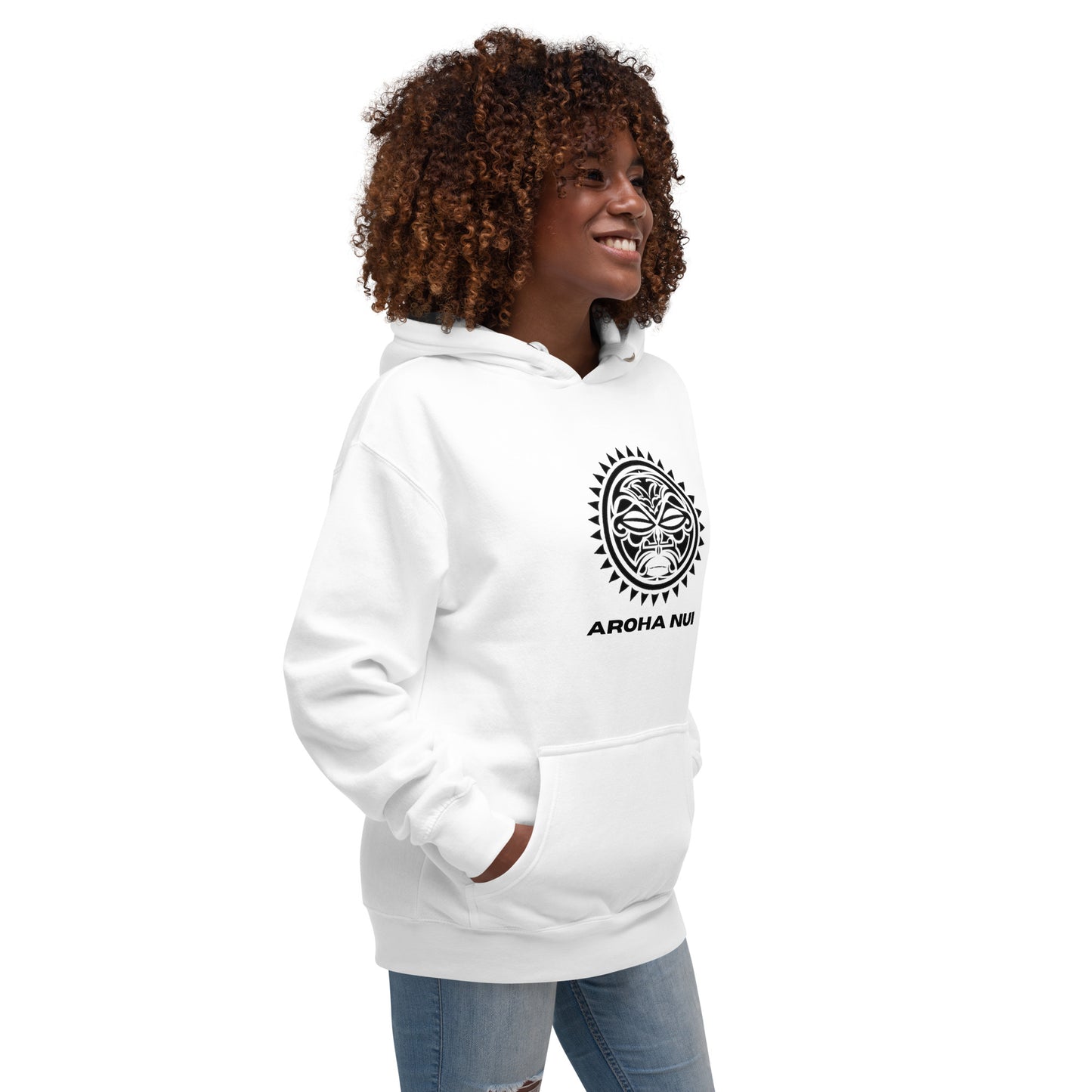 Sweat Shirt à Capuche Blanc pour Femme - Visage Maori - AROHA NUI