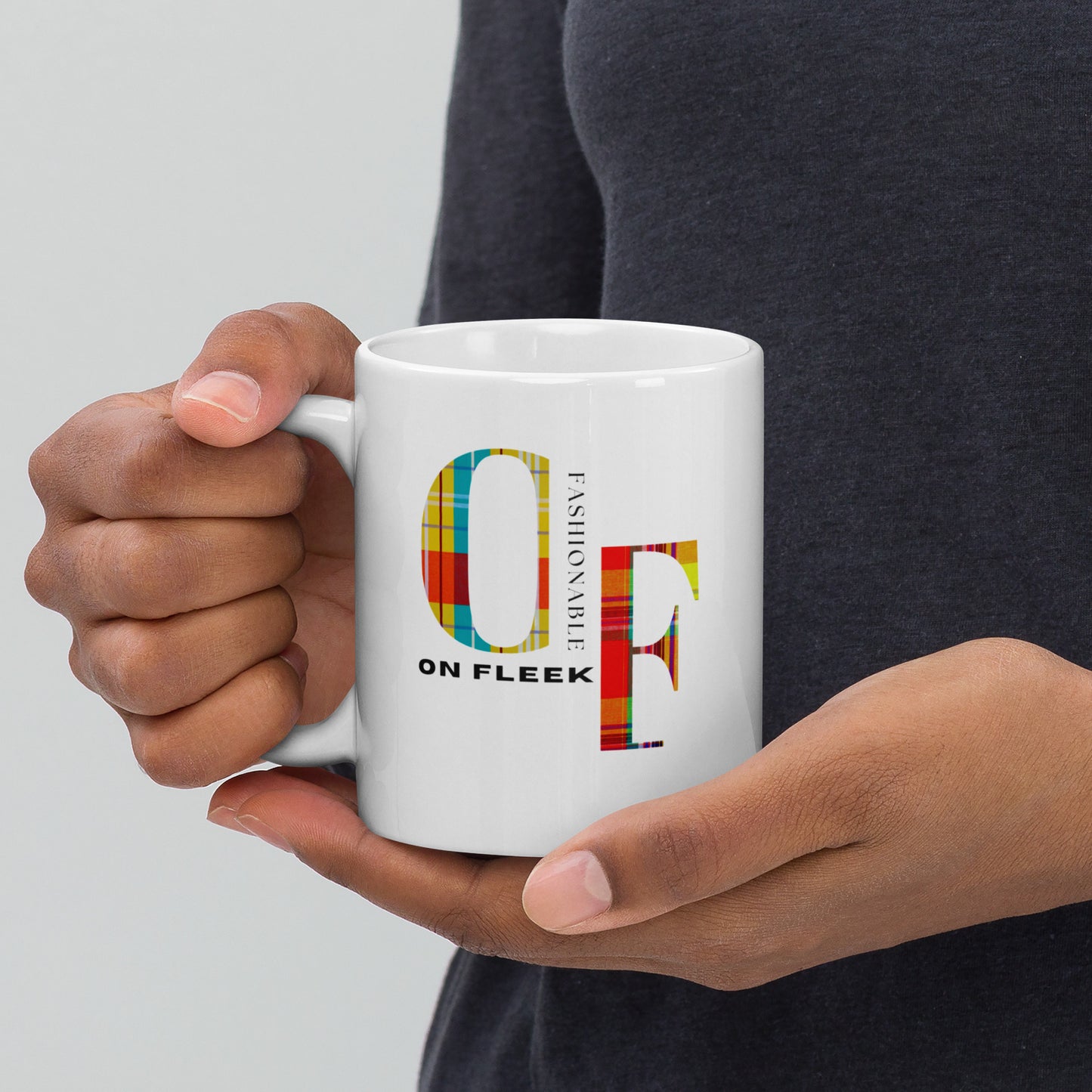 Mug Blanc Brillant ON FLEEK imprimé madras
