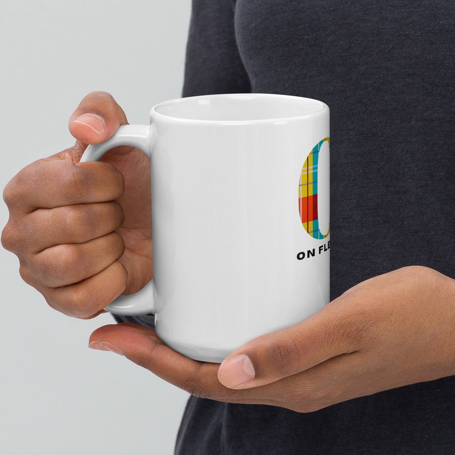 Mug Blanc Brillant ON FLEEK imprimé madras