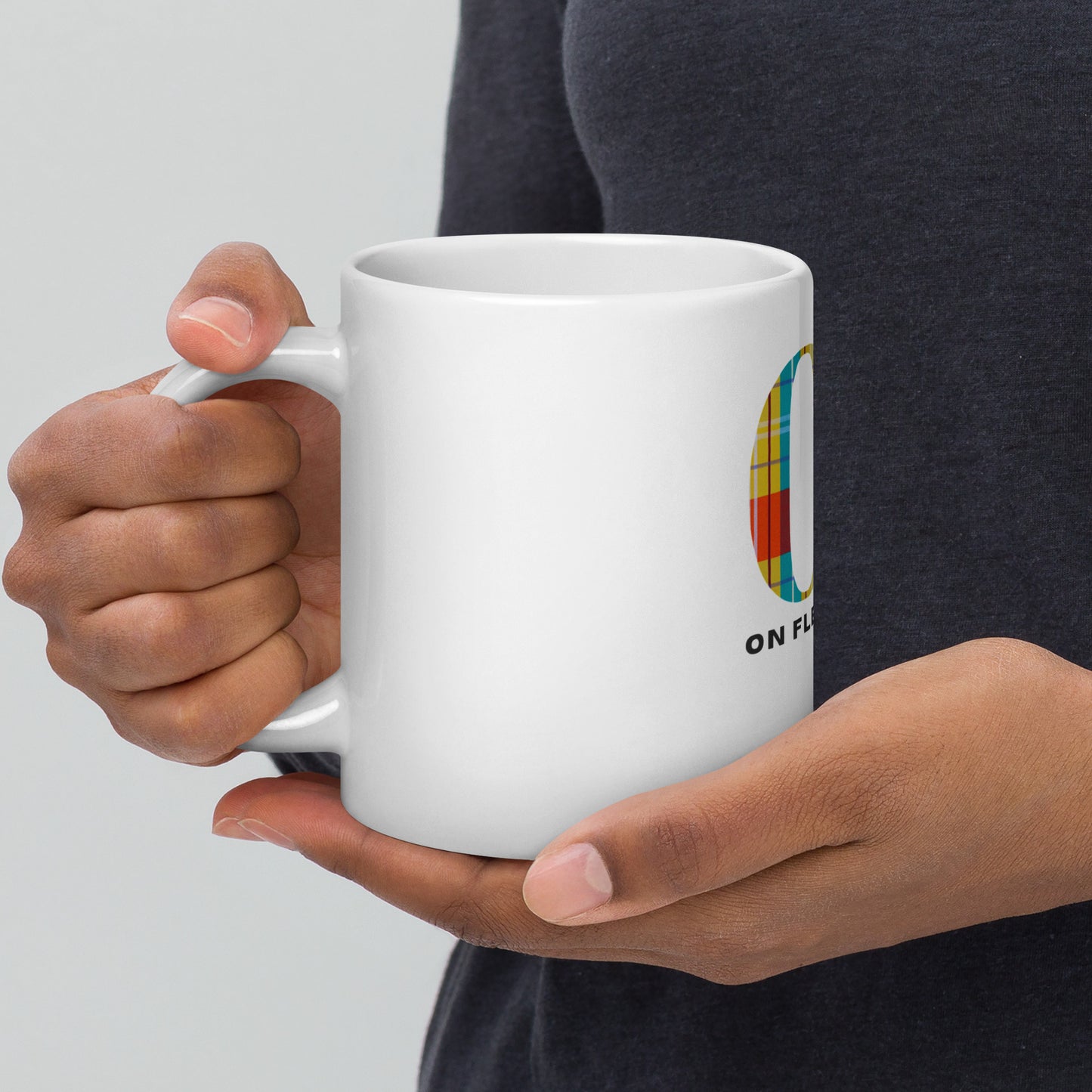 Mug Blanc Brillant ON FLEEK imprimé madras