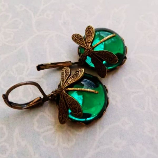 Boucles d'Oreilles Libellule en Pierre de Lune