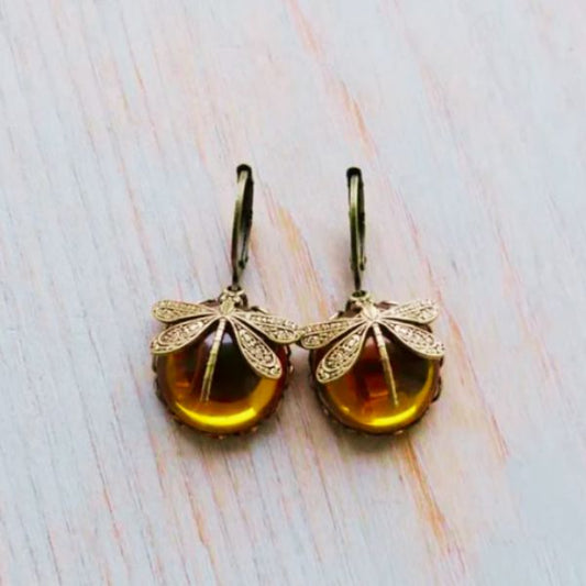 Boucles d'Oreilles Libellule en Pierre de Lune