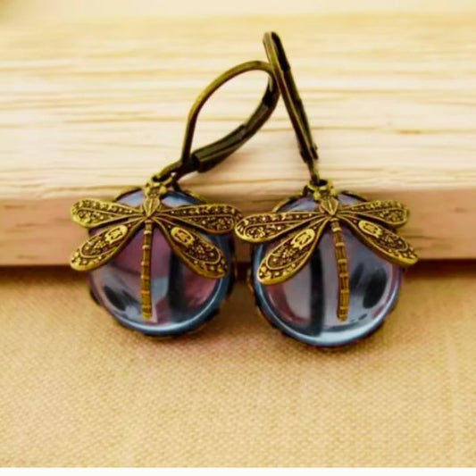 Boucles d'Oreilles Libellule en Pierre de Lune
