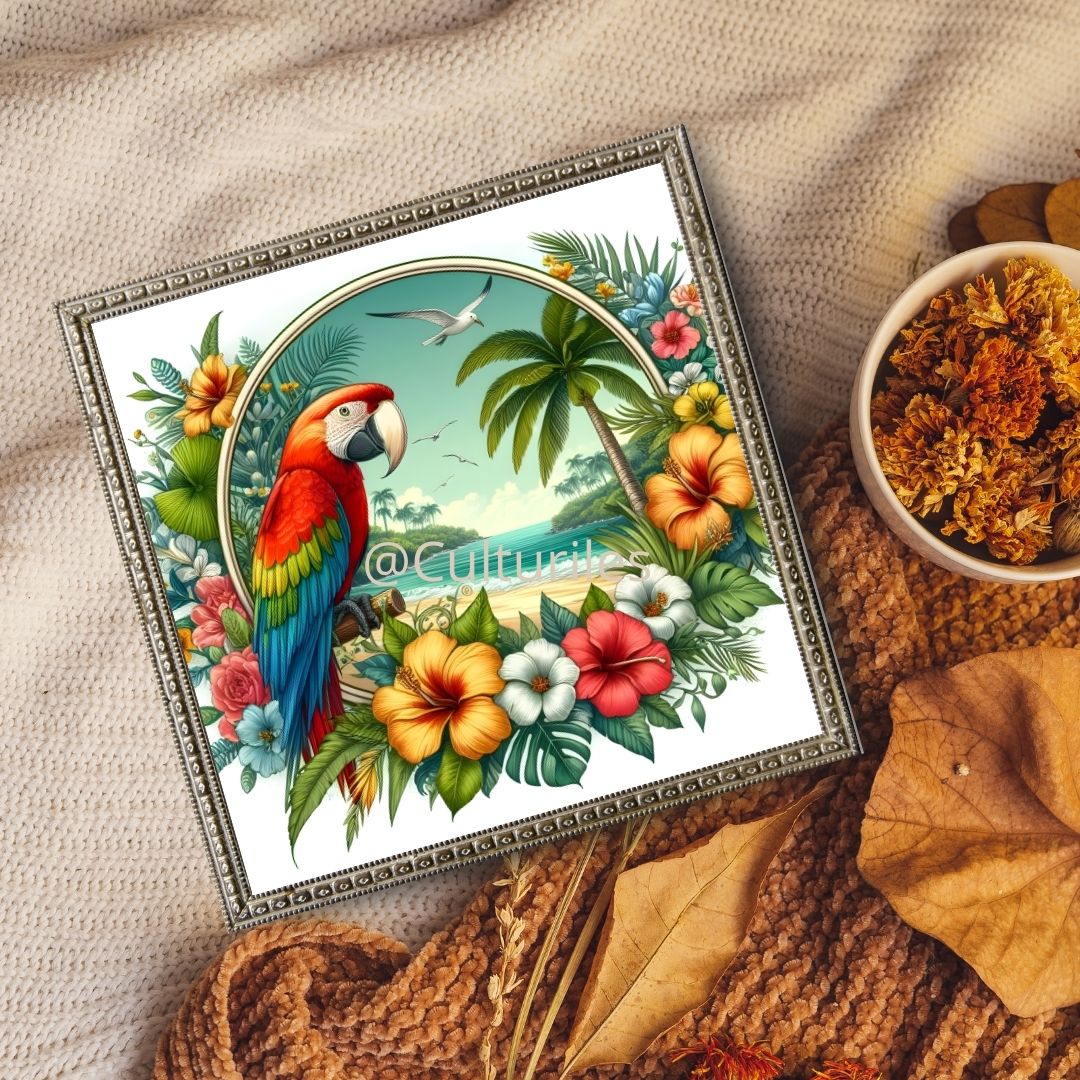 Pacifique : Pacifique – Perroquet dans un jardin tropical - Pacific Artwork, Printable Digital Download
