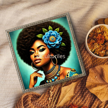Caraïbes : Femme Afro , Vibrant Ebene Artwork, Printable Digital Download, Traditional Caribbean Design
