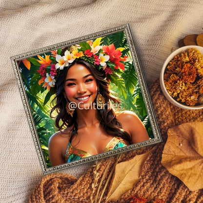 Pacifique : Femme Polynésienne , Vibrant Maohi  Artwork, Printable Digital Download, Traditional Polynesian   Design