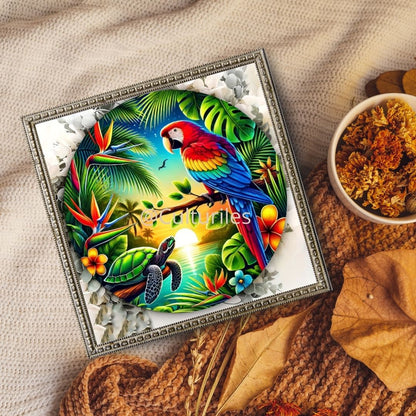 Pacifique :Perroquet dans un jardin tropical - Pacific Artwork, Printable Digital Download