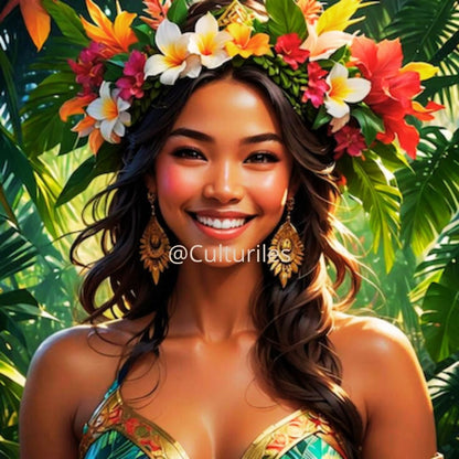 Pacifique : Femme Polynésienne , Vibrant Maohi  Artwork, Printable Digital Download, Traditional Polynesian   Design