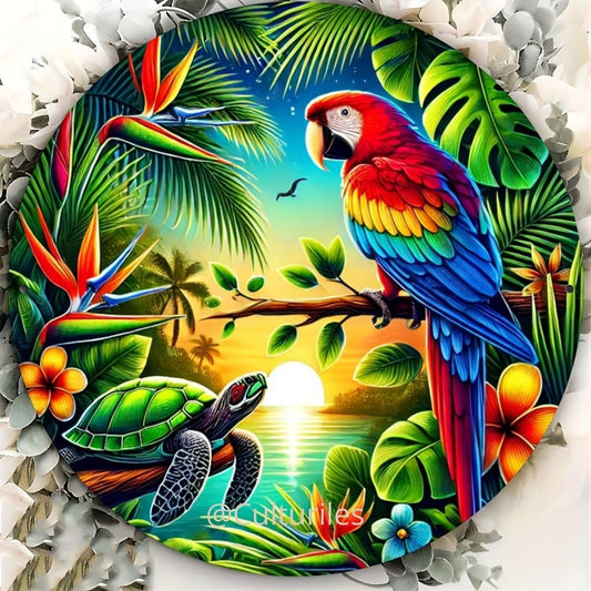 Pacifique :Perroquet dans un jardin tropical - Pacific Artwork, Printable Digital Download
