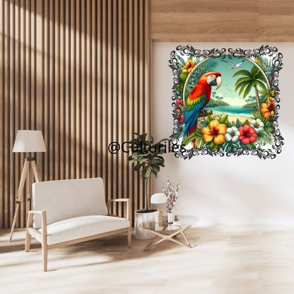 Pacifique : Pacifique – Perroquet dans un jardin tropical - Pacific Artwork, Printable Digital Download