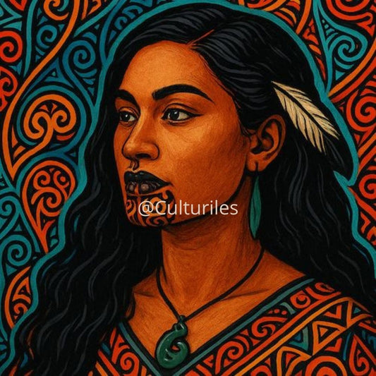 Pacifique : Femme Maori , Vibrant Maori Artwork, Printable Digital Download, Traditional New Zealand Maori Design