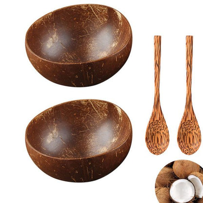 Bols de Noix de Coco et Cuillères en Bois  - Naturels et Ecologiques