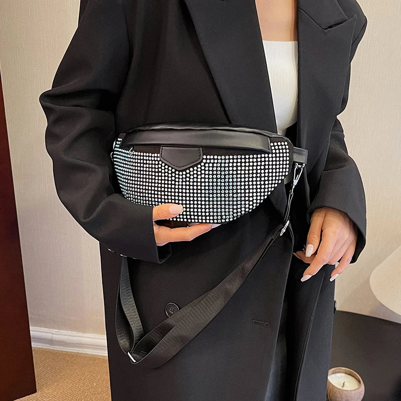 Sac Banane Femme Tendance en Strass Brillant - Sac Bandoulière Femme