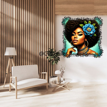 Caraïbes : Femme Afro , Vibrant Ebene Artwork, Printable Digital Download, Traditional Caribbean Design