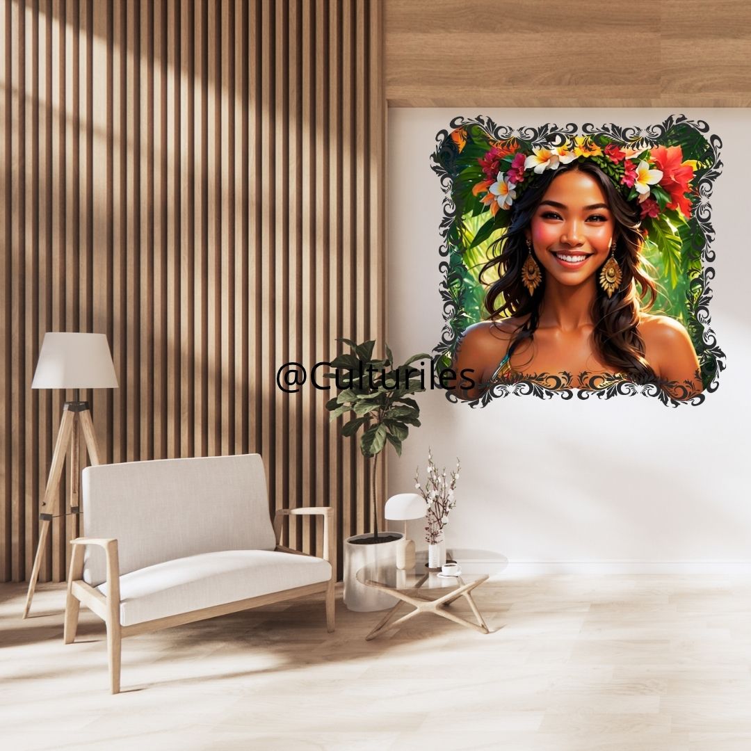Pacifique : Femme Polynésienne , Vibrant Maohi  Artwork, Printable Digital Download, Traditional Polynesian   Design