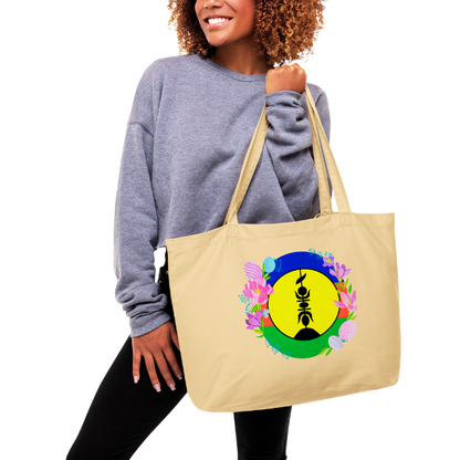 Grand tote bag bio  aux teintes emblématiques de la culture kanak.