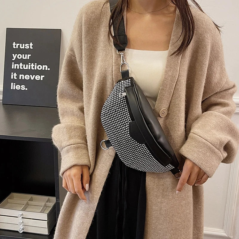 Sac Banane Femme Tendance en Strass Brillant - Sac Bandoulière Femme