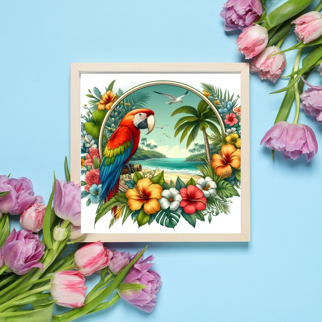 Pacifique : Pacifique – Perroquet dans un jardin tropical - Pacific Artwork, Printable Digital Download