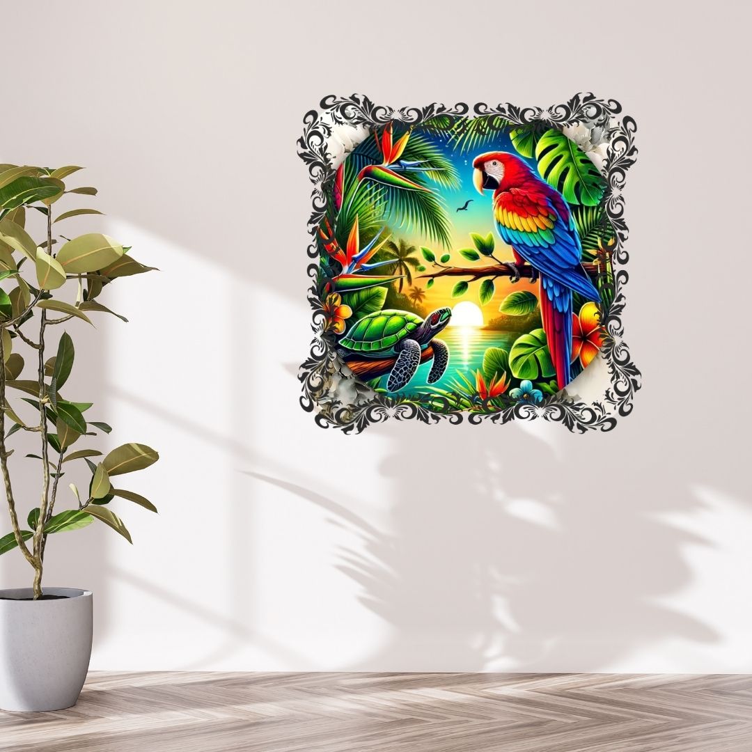 Pacifique :Perroquet dans un jardin tropical - Pacific Artwork, Printable Digital Download