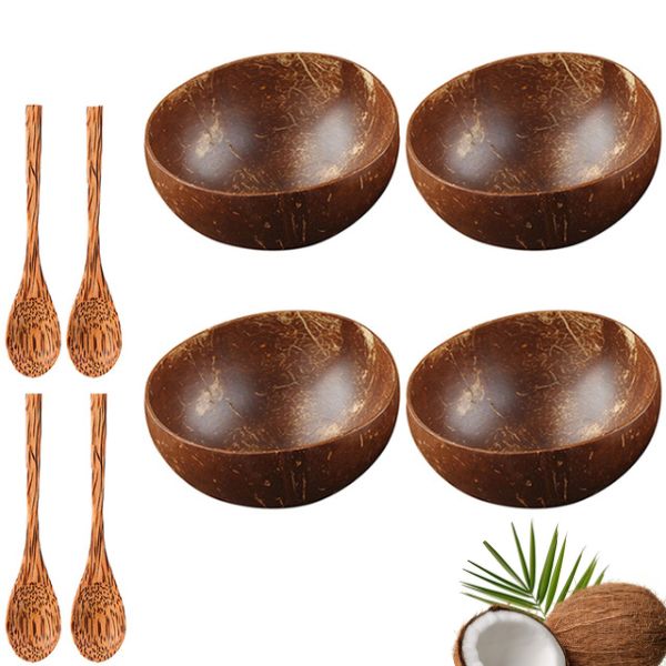 Bols de Noix de Coco et Cuillères en Bois  - Naturels et Ecologiques